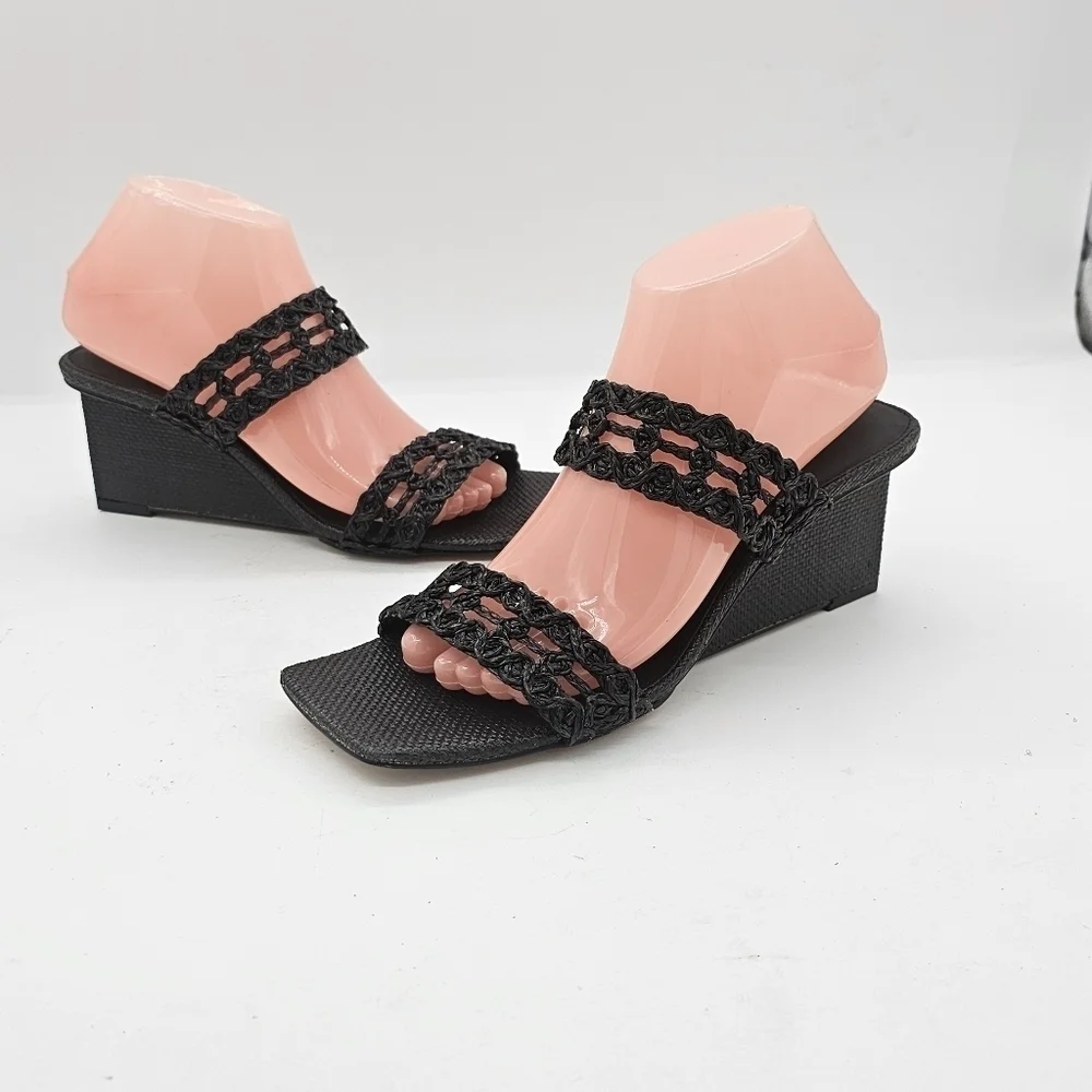 Katy Perry The Iris Woven Wedge Sandals Black Size 9.5